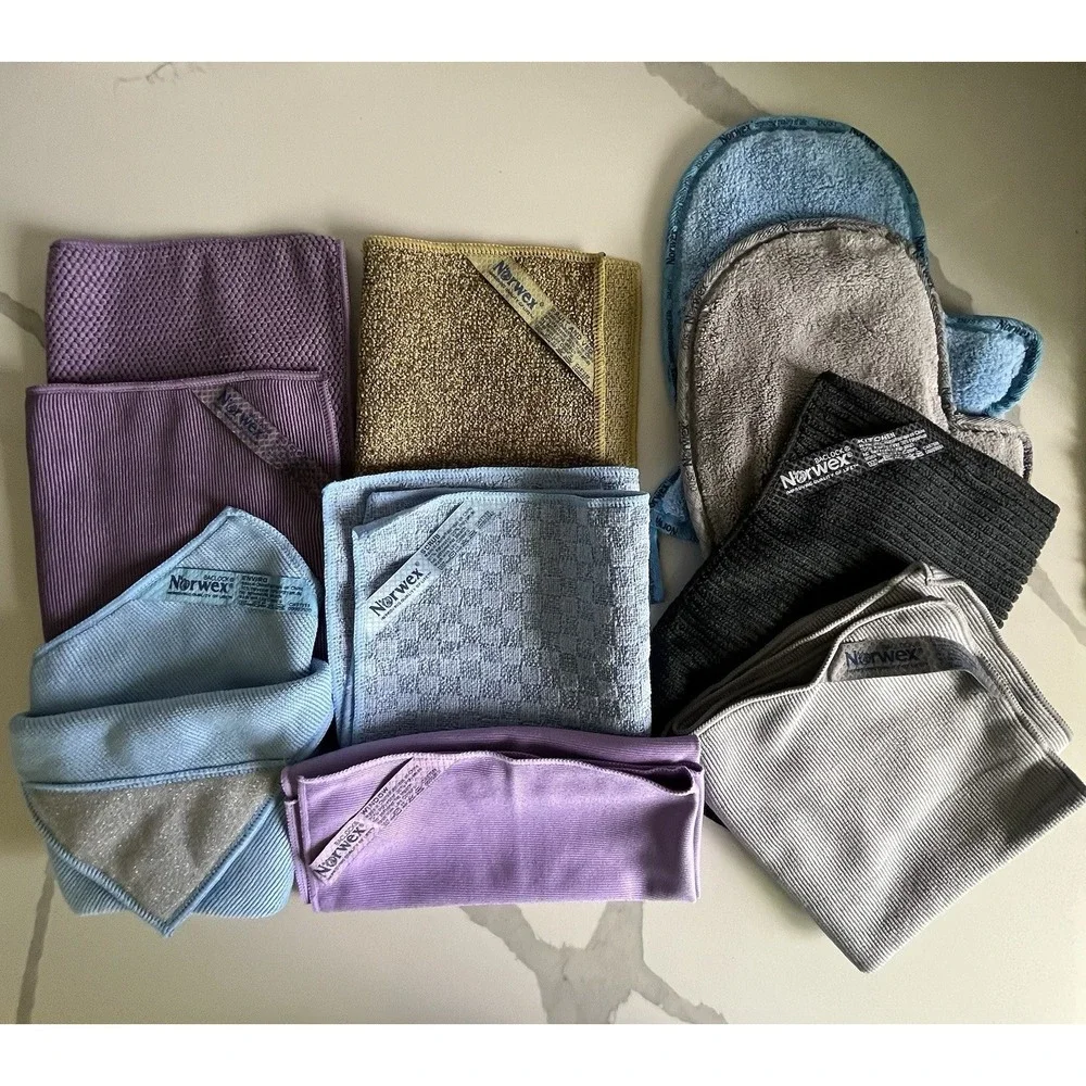 New Norwex Cleaning Bundle Lot of 9 Kitchen Enviro Cloth Dust Glass Dish Scrub